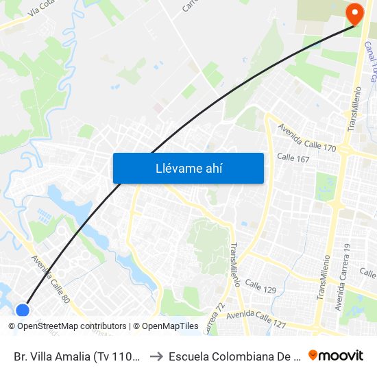 Br. Villa Amalia (Tv 110g - Cl 71c) to Escuela Colombiana De Ingenieria map