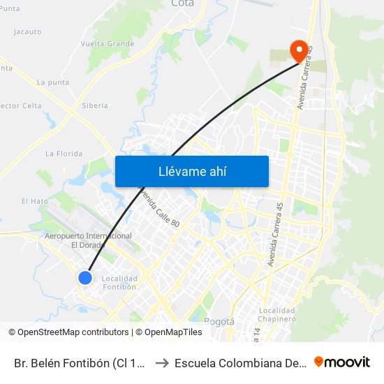 Br. Belén Fontibón (Cl 17 - Ak 106) to Escuela Colombiana De Ingenieria map