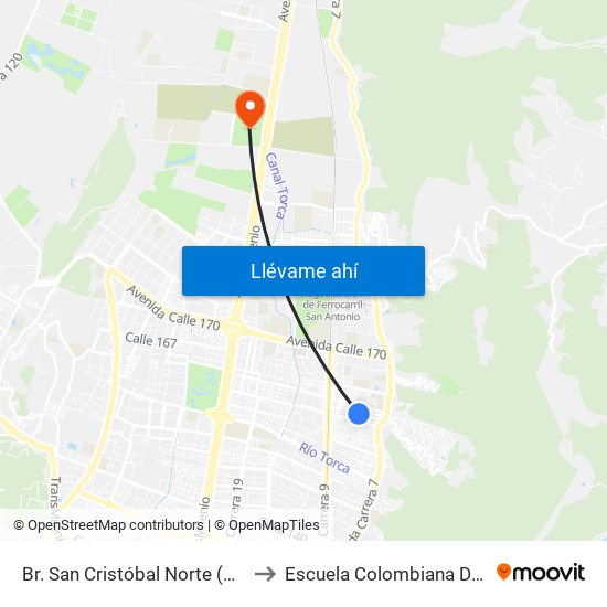 Br. San Cristóbal Norte (Cl 162 - Kr 8) to Escuela Colombiana De Ingenieria map