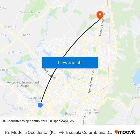 Br. Modelia Occidental (Kr 82 - Cl 23b) to Escuela Colombiana De Ingenieria map