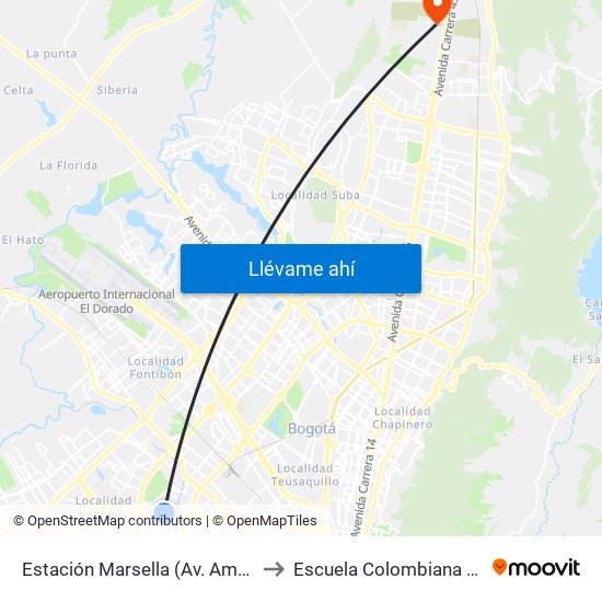 Estación Marsella (Av. Américas - Kr 69b) to Escuela Colombiana De Ingenieria map