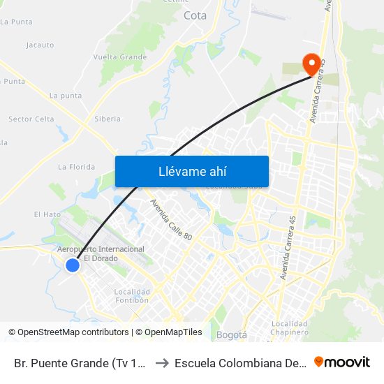 Br. Puente Grande (Tv 128 - Cl 17f) to Escuela Colombiana De Ingenieria map