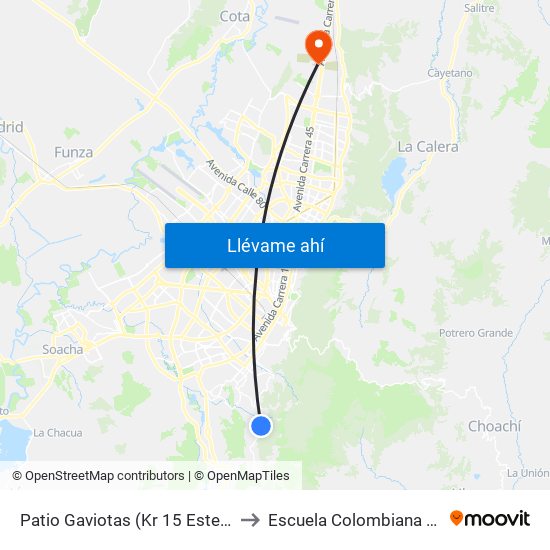 Patio Gaviotas (Kr 15 Este - Cl 48 Sur) (B) to Escuela Colombiana De Ingenieria map