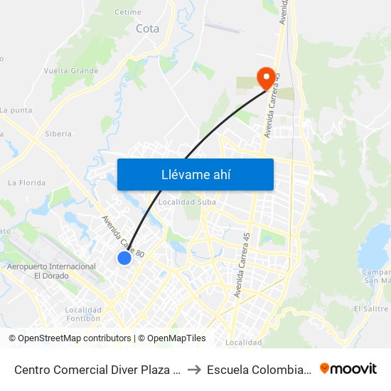 Centro Comercial Diver Plaza Álamos (Ak 96 - Cl 72a) to Escuela Colombiana De Ingenieria map