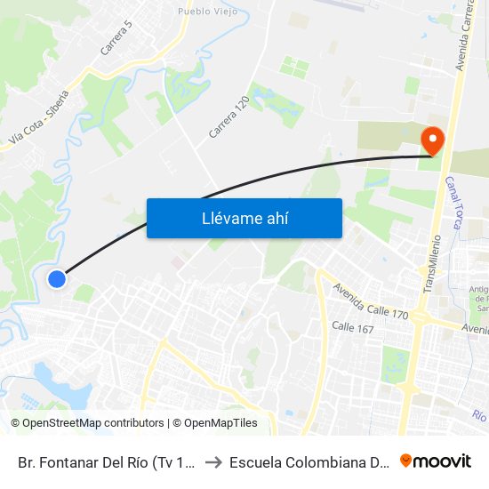 Br. Fontanar Del Río  (Tv 142 - Dg 150) to Escuela Colombiana De Ingenieria map