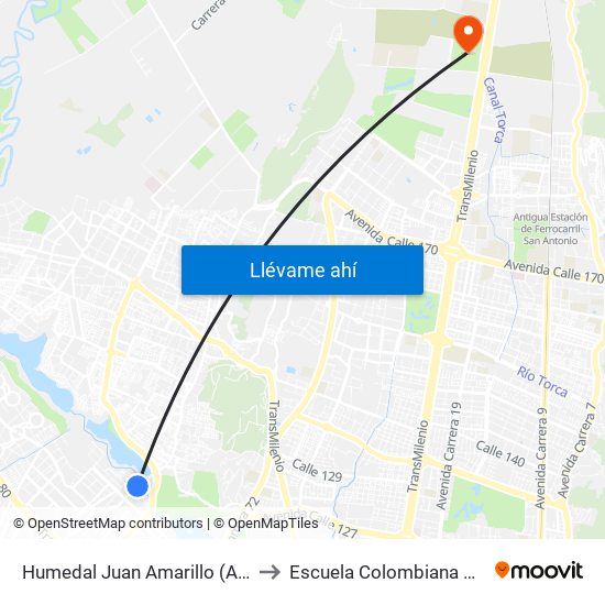 Humedal Juan Amarillo (Ak 91 - Cl 96a) to Escuela Colombiana De Ingenieria map