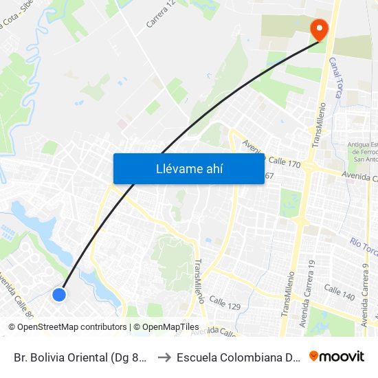 Br. Bolivia Oriental (Dg 86a - Kr 103c) to Escuela Colombiana De Ingenieria map