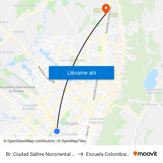 Br. Ciudad Salitre Nororiental (Ak 60 - Av. Esperanza) to Escuela Colombiana De Ingenieria map