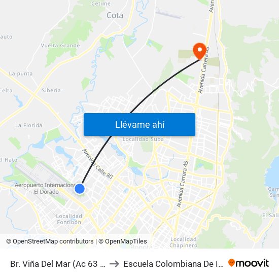 Br. Viña Del Mar (Ac 63 - Kr 104) to Escuela Colombiana De Ingenieria map