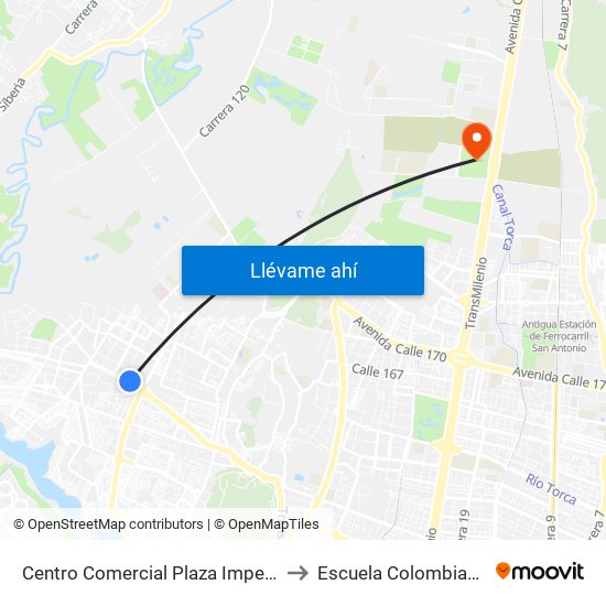 Centro Comercial Plaza Imperial (Av. Suba - Kr 107) to Escuela Colombiana De Ingenieria map
