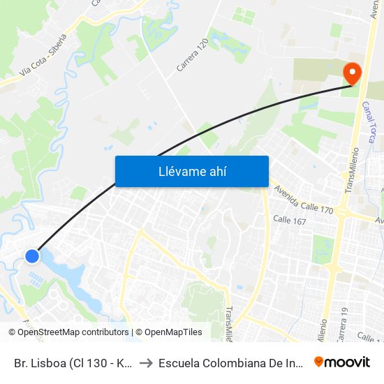 Br. Lisboa (Cl 130 - Kr 153) to Escuela Colombiana De Ingenieria map