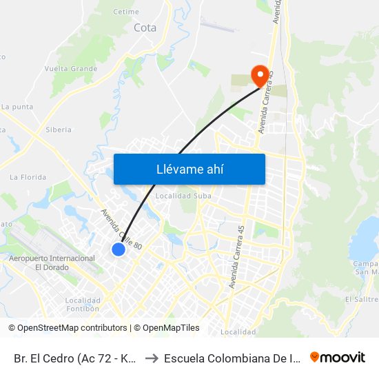 Br. El Cedro (Ac 72 - Kr 97) (A) to Escuela Colombiana De Ingenieria map