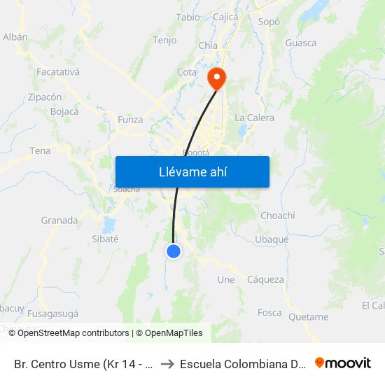 Br. Centro Usme (Kr 14 - Cl 138a Sur) to Escuela Colombiana De Ingenieria map