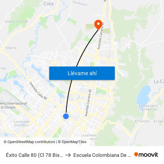 Éxito Calle 80 (Cl 78 Bis - Kr 68b) to Escuela Colombiana De Ingenieria map