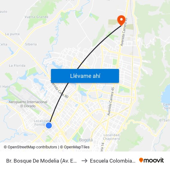 Br. Bosque De Modelia (Av. Esperanza - Av. C. De Cali) to Escuela Colombiana De Ingenieria map