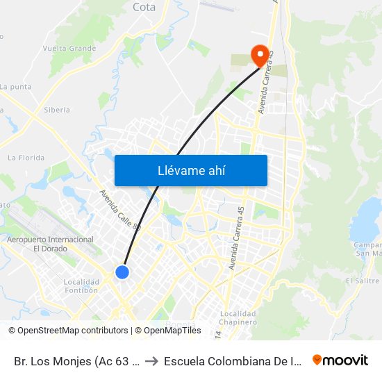 Br. Los Monjes (Ac 63 - Tv 85) to Escuela Colombiana De Ingenieria map