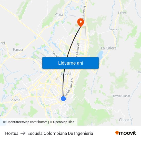 Hortua to Escuela Colombiana De Ingenieria map