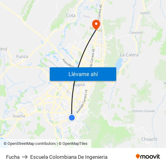 Fucha to Escuela Colombiana De Ingenieria map