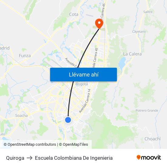 Quiroga to Escuela Colombiana De Ingenieria map