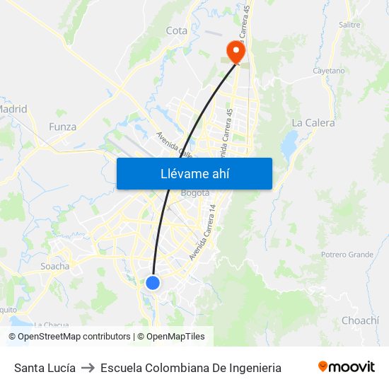 Santa Lucía to Escuela Colombiana De Ingenieria map