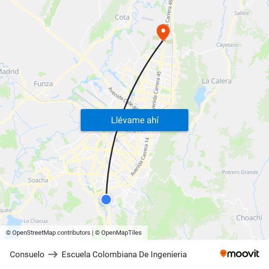 Consuelo to Escuela Colombiana De Ingenieria map
