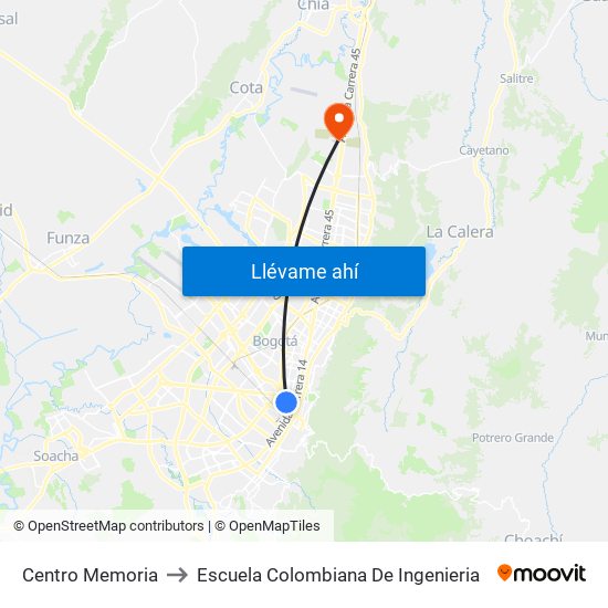 Centro Memoria to Escuela Colombiana De Ingenieria map