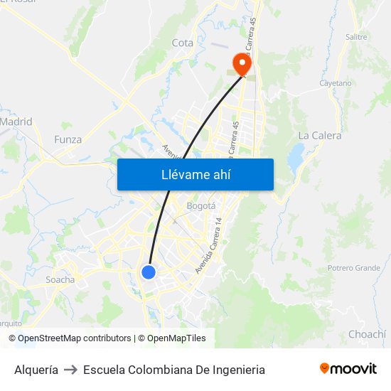 Alquería to Escuela Colombiana De Ingenieria map