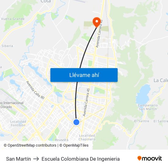 San Martín to Escuela Colombiana De Ingenieria map