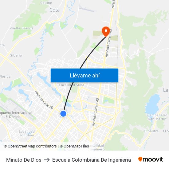 Minuto De Dios to Escuela Colombiana De Ingenieria map