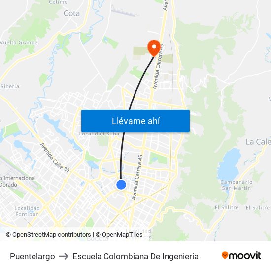 Puentelargo to Escuela Colombiana De Ingenieria map