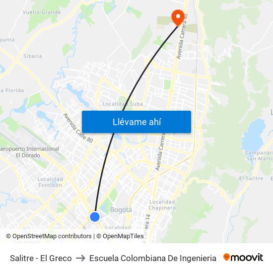 Salitre - El Greco to Escuela Colombiana De Ingenieria map