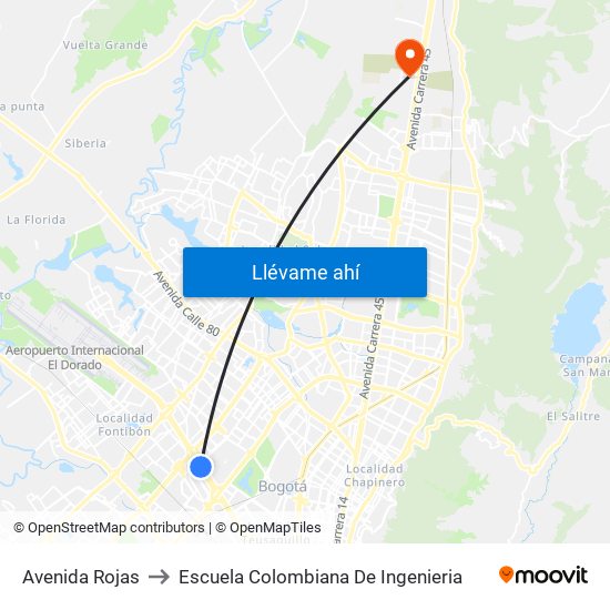 Avenida Rojas to Escuela Colombiana De Ingenieria map