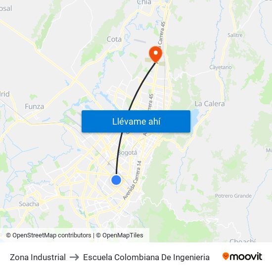 Zona Industrial to Escuela Colombiana De Ingenieria map