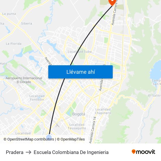Pradera to Escuela Colombiana De Ingenieria map