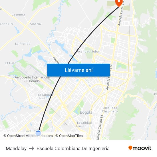 Mandalay to Escuela Colombiana De Ingenieria map