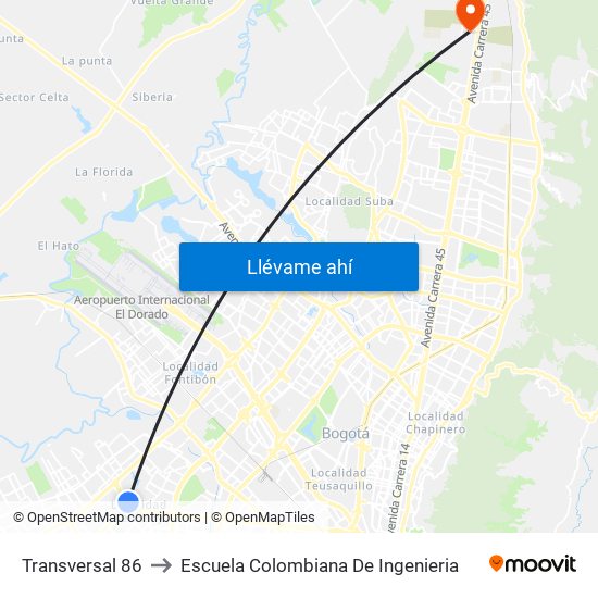 Transversal 86 to Escuela Colombiana De Ingenieria map