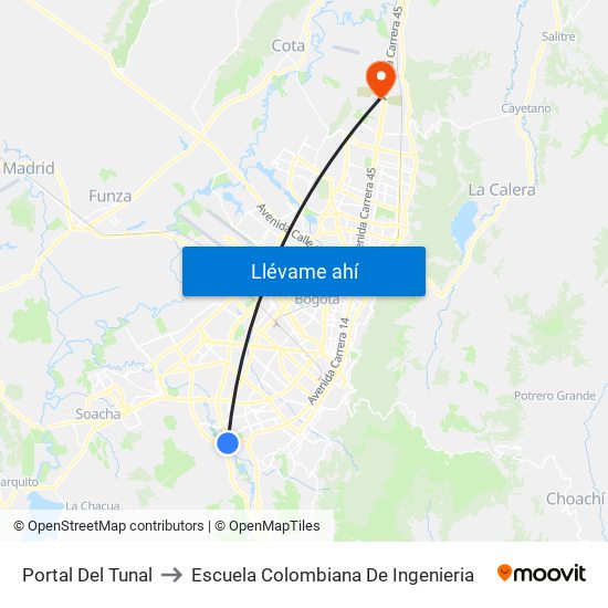 Portal Del Tunal to Escuela Colombiana De Ingenieria map