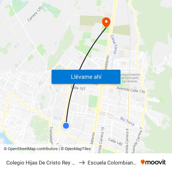 Colegio Hijas De Cristo Rey (Ac 138 - Av. Villas) to Escuela Colombiana De Ingenieria map