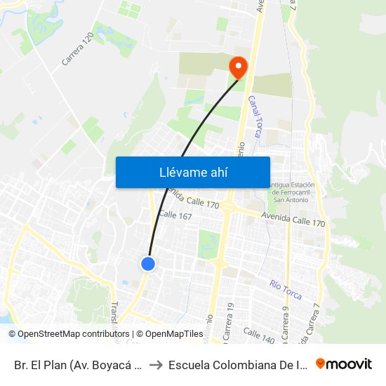 Br. El Plan (Av. Boyacá - Cl 147) to Escuela Colombiana De Ingenieria map