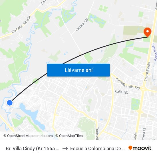 Br. Villa Cindy (Kr 156a - Cl 136a) to Escuela Colombiana De Ingenieria map