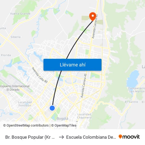 Br. Bosque Popular (Kr 69 - Cl 63a) to Escuela Colombiana De Ingenieria map