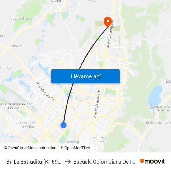 Br. La Estradita (Kr 69 - Cl 65) to Escuela Colombiana De Ingenieria map