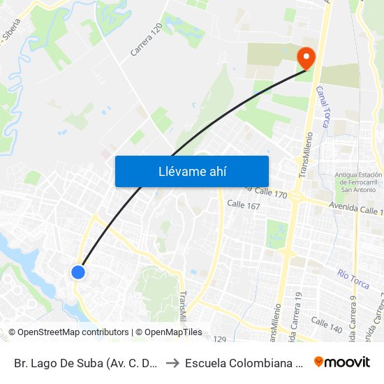 Br. Lago De Suba (Av. C. De Cali - Cl 130) to Escuela Colombiana De Ingenieria map