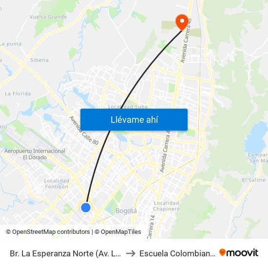 Br. La Esperanza Norte (Av. La Esperanza - Kr 69d) to Escuela Colombiana De Ingenieria map