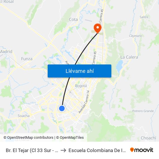 Br. El Tejar (Cl 33 Sur - Kr 52b) to Escuela Colombiana De Ingenieria map