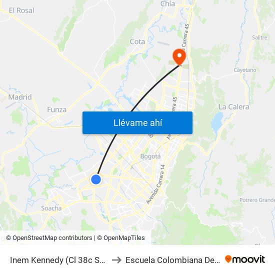 Inem Kennedy (Cl 38c Sur - Kr 79g) to Escuela Colombiana De Ingenieria map
