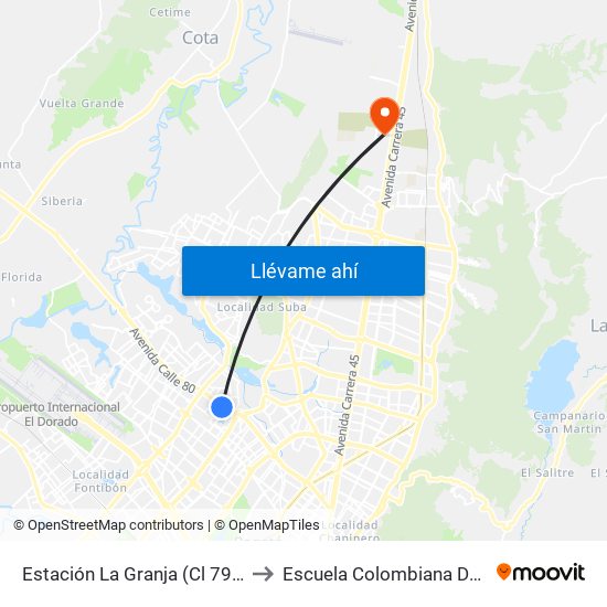 Estación La Granja (Cl 79 - Kr 77 Bis) to Escuela Colombiana De Ingenieria map