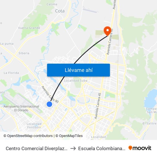 Centro Comercial Diverplaza (Kr 96 - Cl 71c) to Escuela Colombiana De Ingenieria map