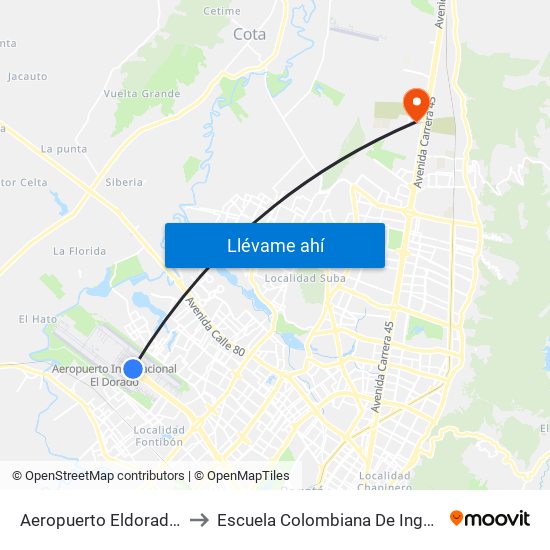 Aeropuerto Eldorado (F) to Escuela Colombiana De Ingenieria map