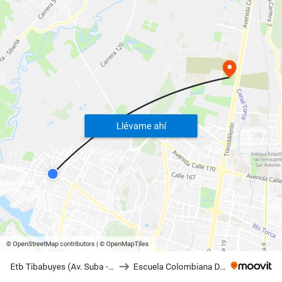 Etb Tibabuyes (Av. Suba - Kr 114c) (C) to Escuela Colombiana De Ingenieria map